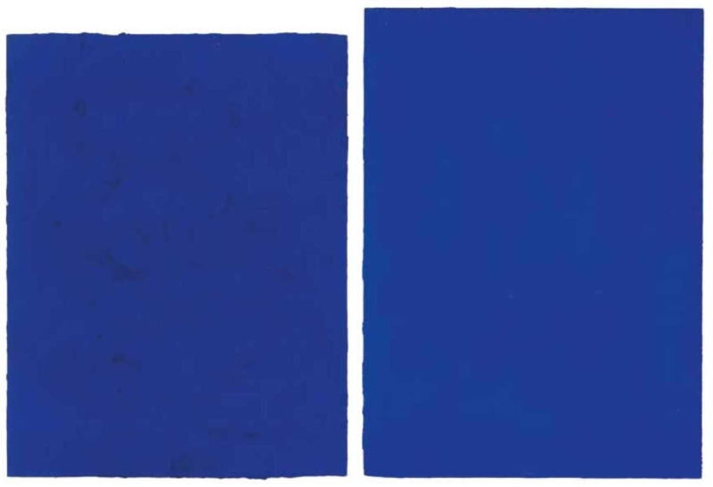 Two rectangular panels of deep blue, side by side, with slightly different textures and shades.